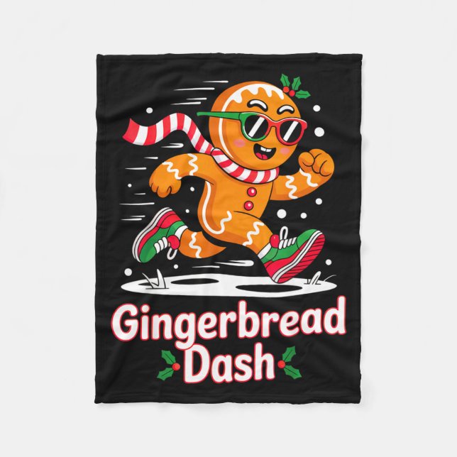 Christmas Gingerbread Dash Running Runner Xmas Mar Fleece Blanket (Front)