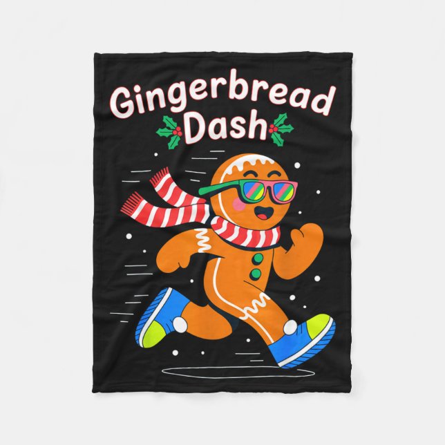 Christmas Gingerbread Dash Running Runner Xmas Mar Fleece Blanket (Front)