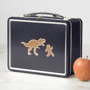 Christmas Gingerbread Dinosaur Cookie Hunt Metal Lunch Box