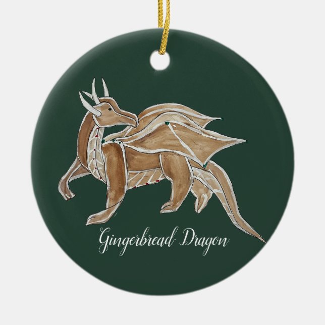 Christmas Gingerbread Dragon. Ceramic Tree Decoration (Front)