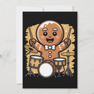 Christmas Gingerbread Drummer Drums Xmas Holiday Invitation