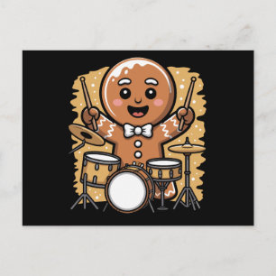 Christmas Gingerbread Drummer Drums Xmas Holiday Postcard