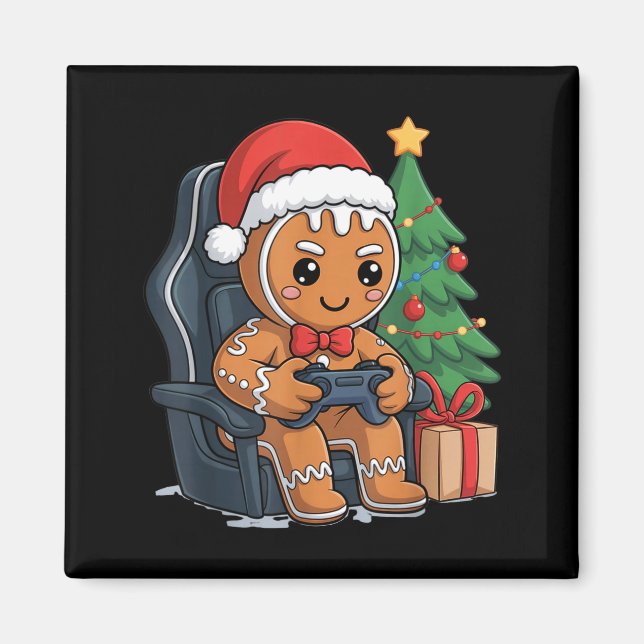 Christmas Gingerbread Gamer Chair Holiday Gaming B Magnet (Front)