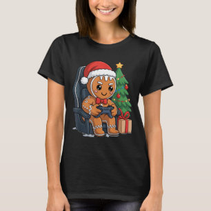 Christmas Gingerbread Gamer Chair Holiday Gaming B T-Shirt