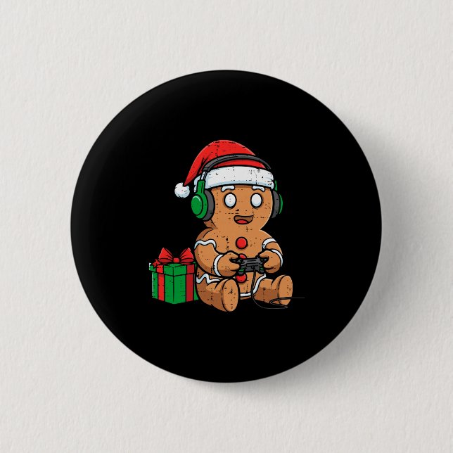Christmas Gingerbread Gamer Xmas Gaming Boys Kids  6 Cm Round Badge (Front)