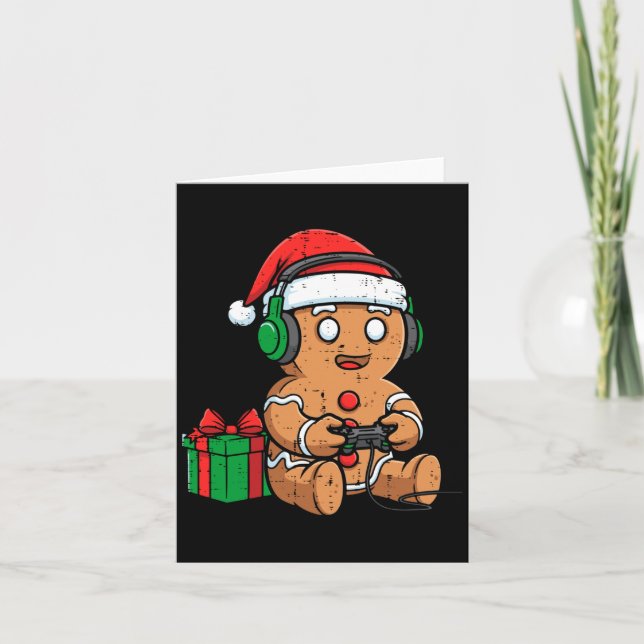 Christmas Gingerbread Gamer Xmas Gaming Boys Kids  Card (Front)