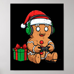 Christmas Gingerbread Gamer Xmas Gaming Boys Kids  Poster