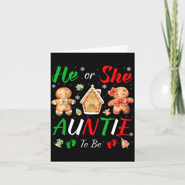 Christmas Gingerbread Gender Reveal He Or She Aunt Card (Front)