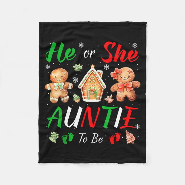 Christmas Gingerbread Gender Reveal He Or She Aunt Fleece Blanket (Front)