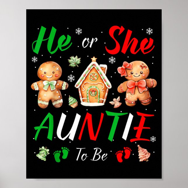 Christmas Gingerbread Gender Reveal He Or She Aunt Poster (Front)