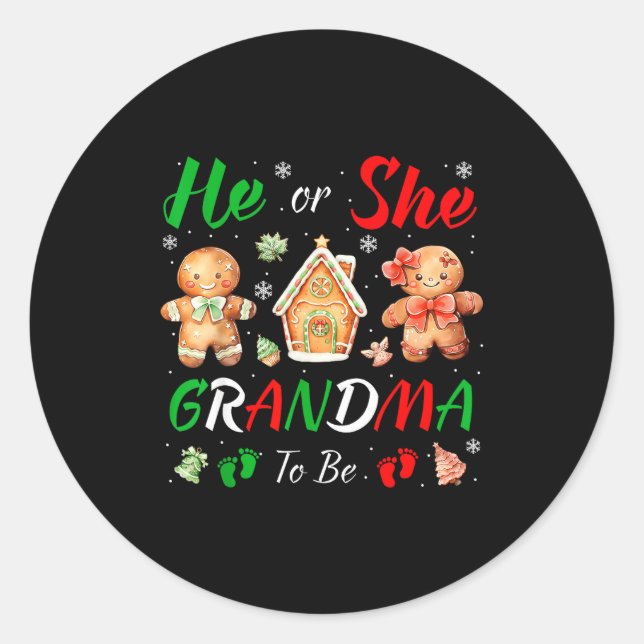 Christmas Gingerbread Gender Reveal He Or She Gran Classic Round Sticker (Front)