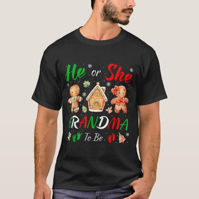 Christmas Gingerbread Gender Reveal He Or She Gran T-Shirt (Front)
