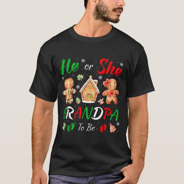 Christmas Gingerbread Gender Reveal He Or She Gran T-Shirt (Front)