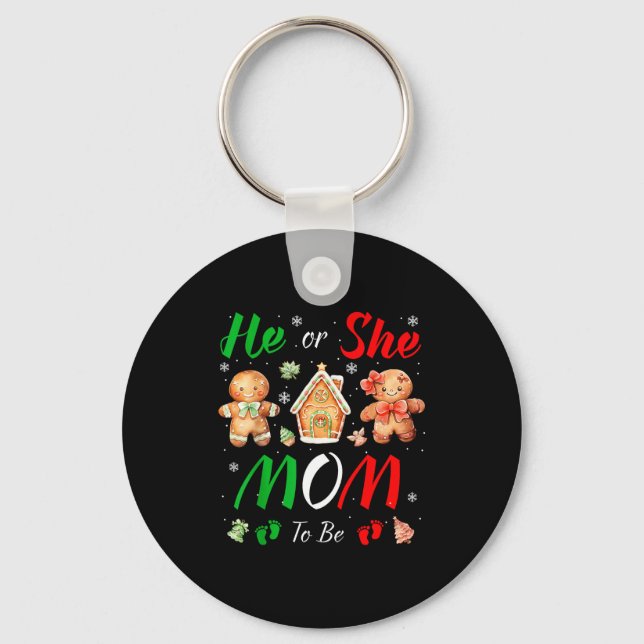Christmas Gingerbread Gender Reveal He Or She Mom  Key Ring (Front)