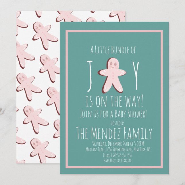 Christmas Gingerbread Girl Baby Shower Invitation (Front/Back)