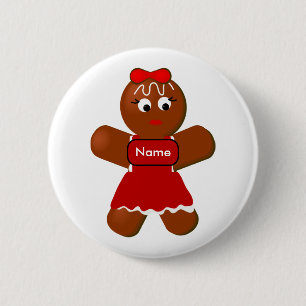 Christmas Gingerbread Girl Cookie Pin Back Button