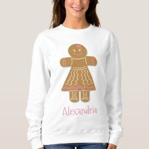 Christmas Gingerbread Girl Pink Add Your Name Sweatshirt