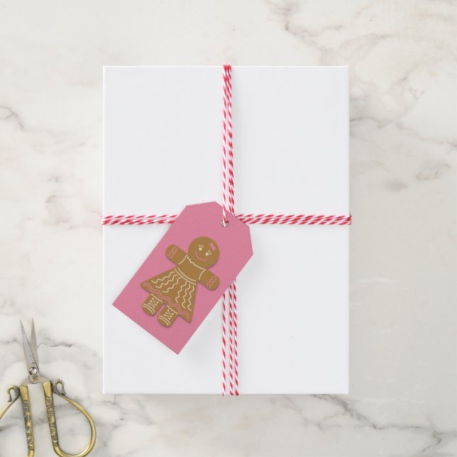 Christmas Gingerbread Girl Pink Gift Tags (With Twine)