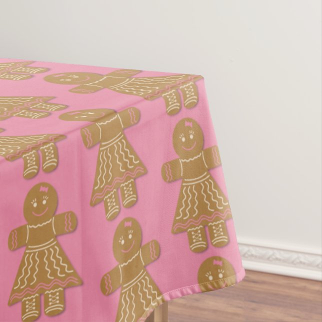 Christmas Gingerbread Girl Pink Tablecloth (In Situ)