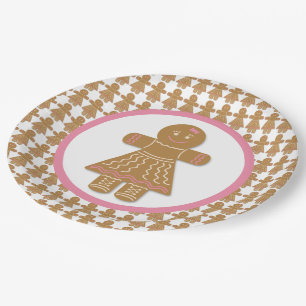 Christmas Gingerbread Girl White and Pink Paper Plate