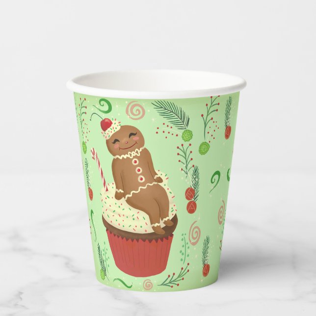 Christmas Gingerbread Green Paper Cups (Front)