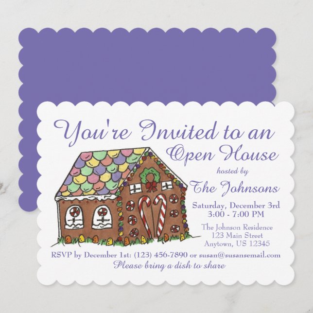 Christmas Gingerbread Holiday Open House Party Invitation (Front/Back)