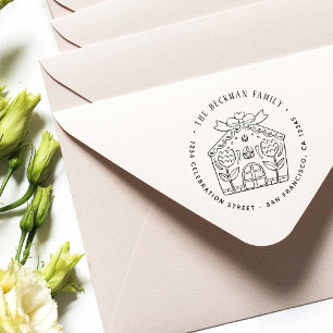 Christmas Gingerbread Holiday Party Return Address Rubber Stamp