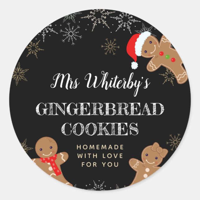 Christmas Gingerbread Homemade Cookie Black Classic Round Sticker (Front)