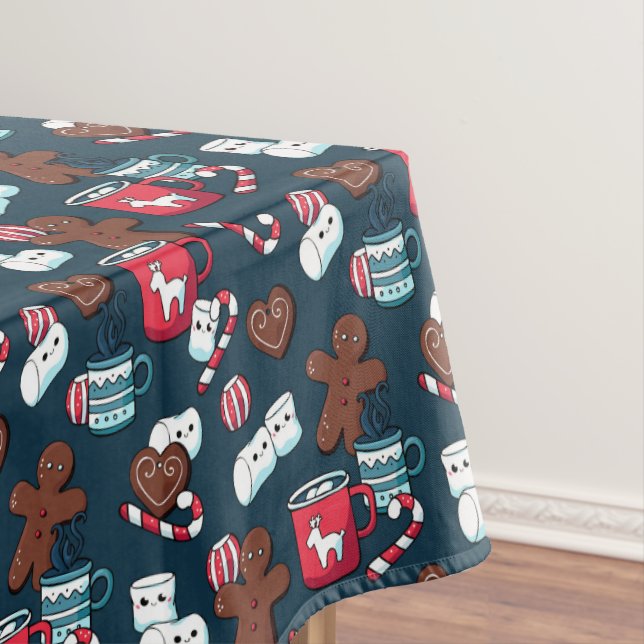 Christmas Gingerbread Hot Chocolate Peppermint  Tablecloth (In Situ)