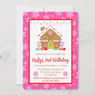 Christmas Gingerbread House and Lights Birthday Invitation