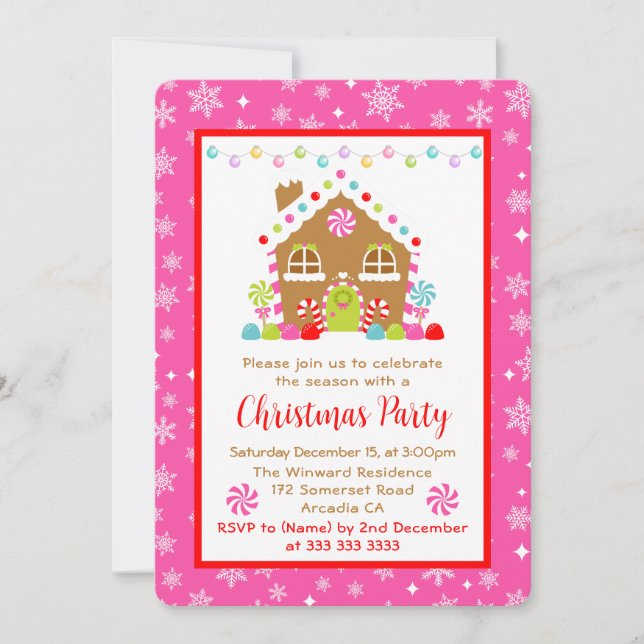 Christmas Gingerbread House and Lights Invitation (Front)