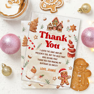 Christmas Gingerbread House Birthday Thank You Card