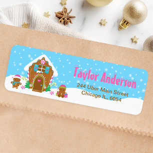 Christmas Gingerbread House Blue and Pink