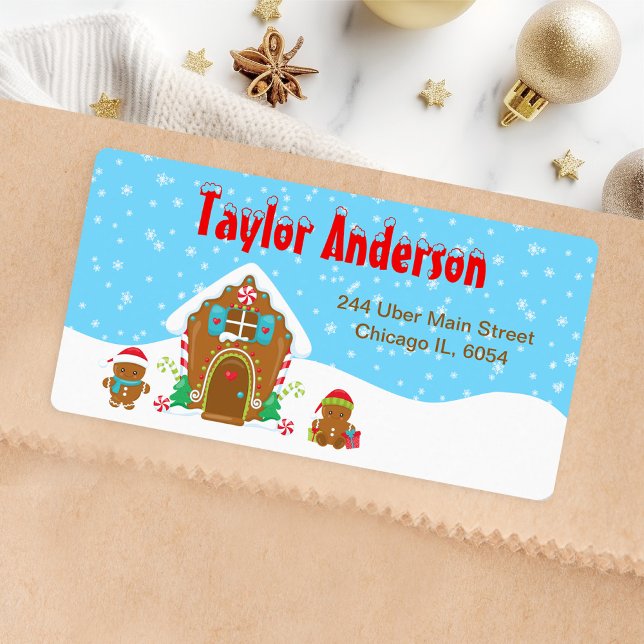 Christmas Gingerbread House Blue and Red Label (Creator Uploaded)