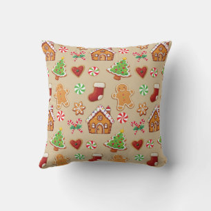 Christmas Gingerbread House Cookies Throw Pillow