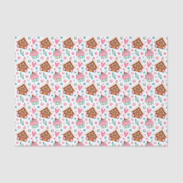 Christmas Gingerbread House, Cupcakes, Candy  Tissue Paper (Front)