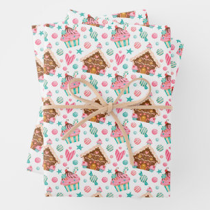 Christmas Gingerbread House, Cupcakes, Candy  Wrapping Paper Sheet