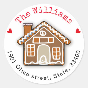 Christmas Gingerbread House Custom Return Address  Classic Round Sticker