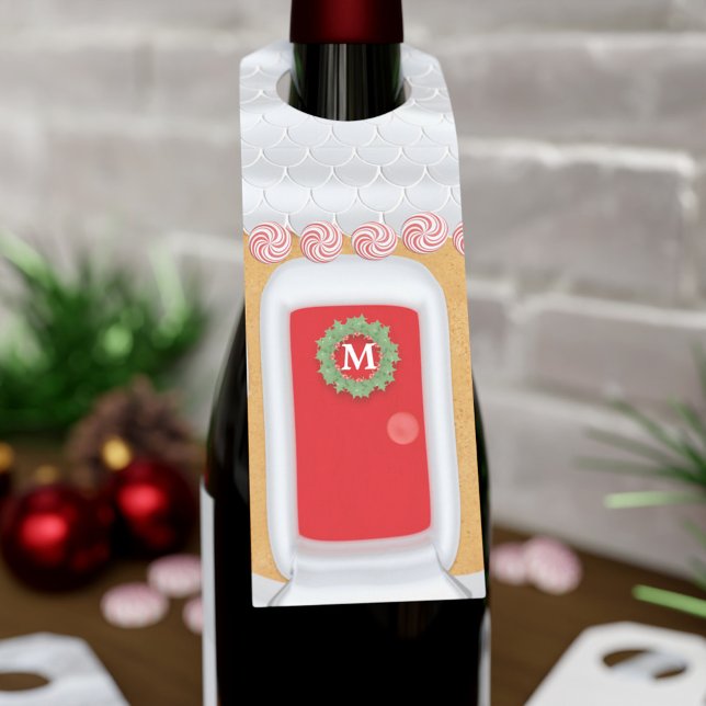 Christmas Gingerbread House Cute Bottle Hanger Tag (A cute gingerbread house inspired bottle tag with space on the front for your initial)