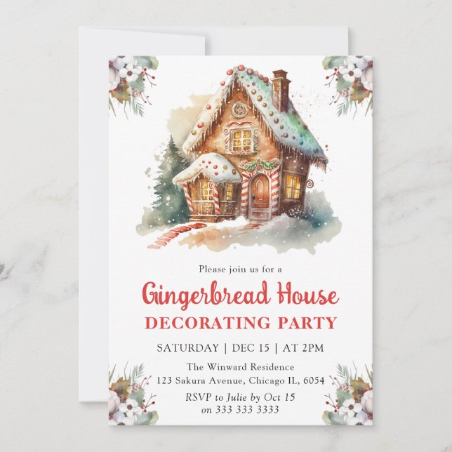 Christmas Gingerbread House Decorating Party Invitation (Front)