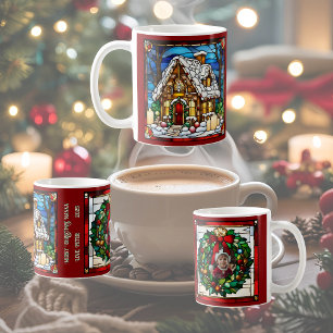 Christmas Gingerbread House Faux Stained Glass Coffee Mug