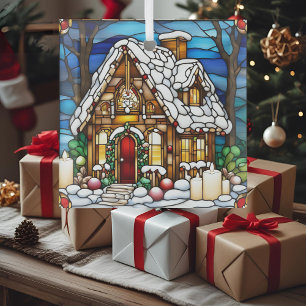 Christmas Gingerbread House Faux Stained Glass Tree Decoration