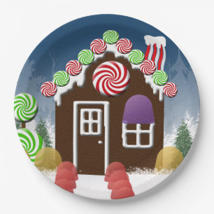 Christmas Gingerbread House Holiday Candy Cottage Paper Plate