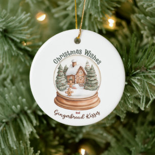 Christmas Gingerbread House Holiday Snow Globe Ceramic Tree Decoration