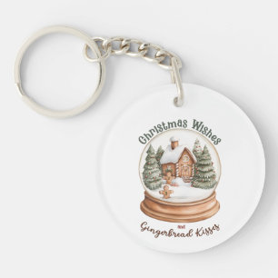 Christmas Gingerbread House Holiday Snow Globe Key Ring
