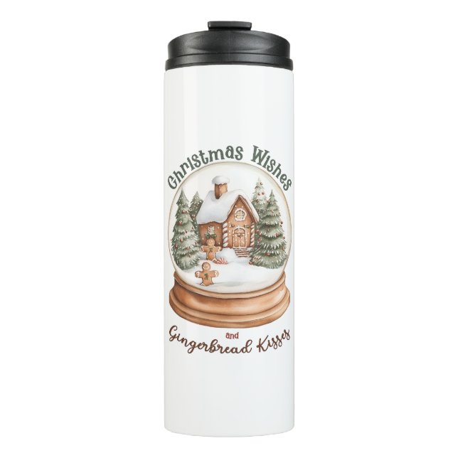Christmas Gingerbread House Holiday Snow Globe Thermal Tumbler (Front)