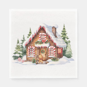 Christmas Gingerbread House In Snow Napkin
