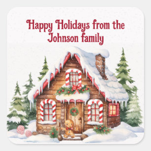 Christmas Gingerbread House In Snow Square Sticker