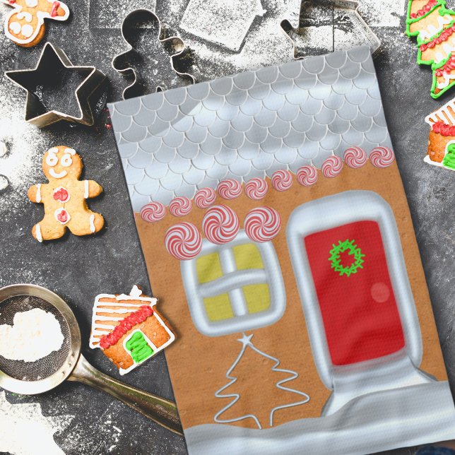 Christmas Gingerbread House Kitchen Towel (A festive christmas kitchen towel inspired by a gingerbread house)