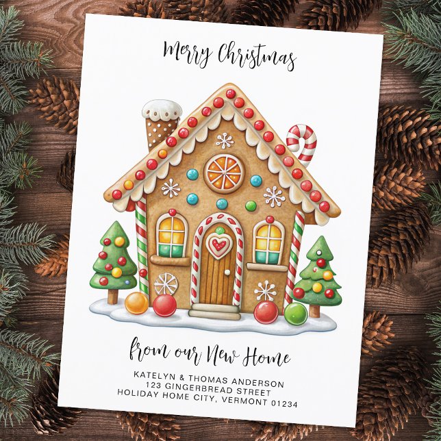 Christmas Gingerbread House New Address Moving  Announcement Postcard (Creator Uploaded)